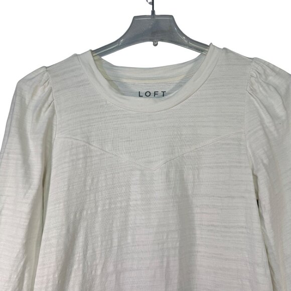 Loft Womens White Textured Long Sleeve Cotton Top Size S - Picture 2 of 5